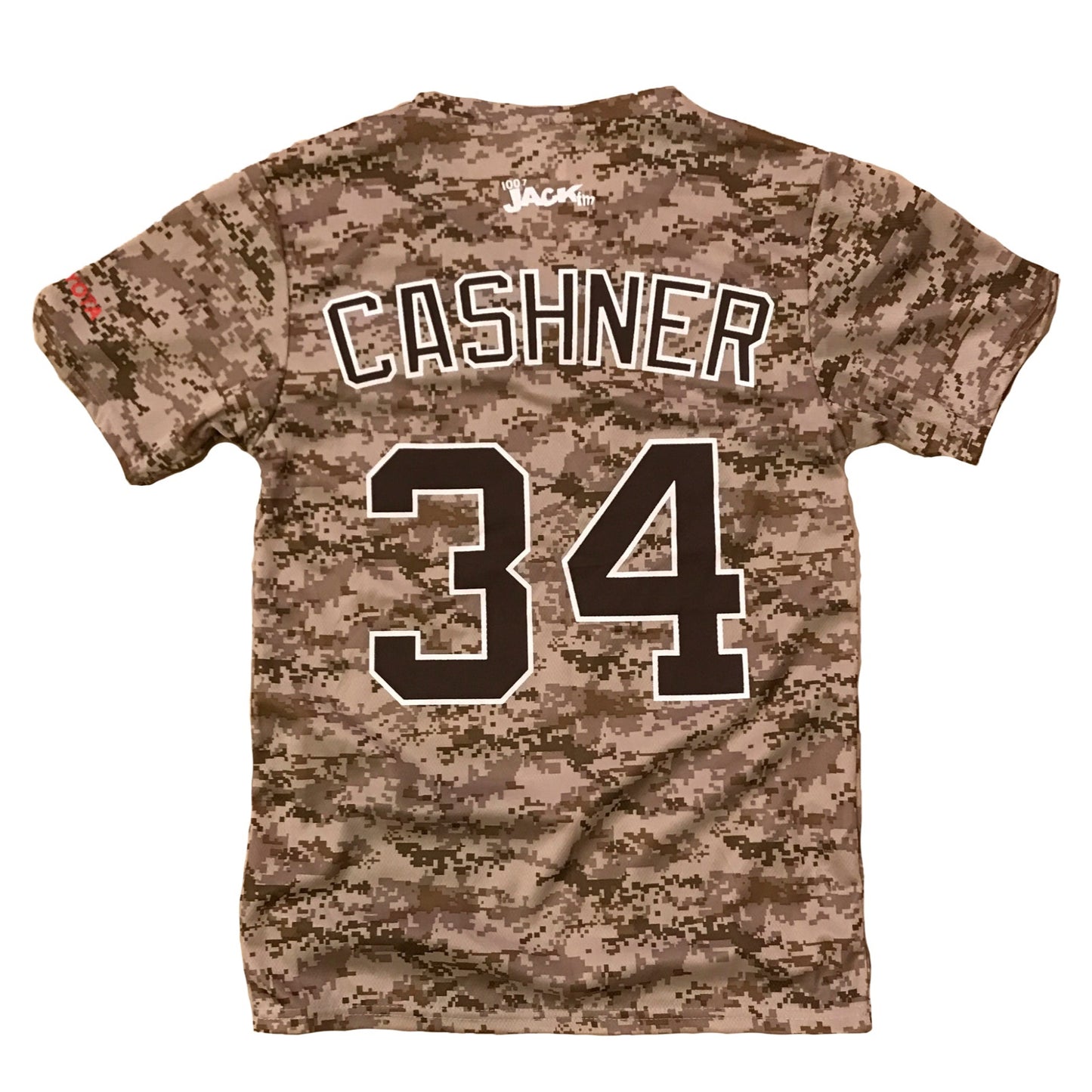 Camouflage sports jersey with 'CASHNER' and number '34' on a white background