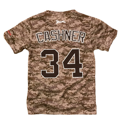 Camouflage sports jersey with 'CASHNER' and number '34' on a white background
