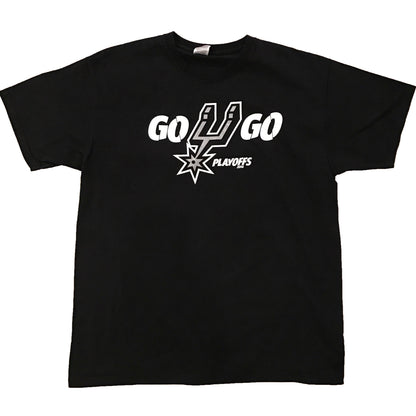 Black t-shirt with 'GO SPURS' text and a star logo on the front.